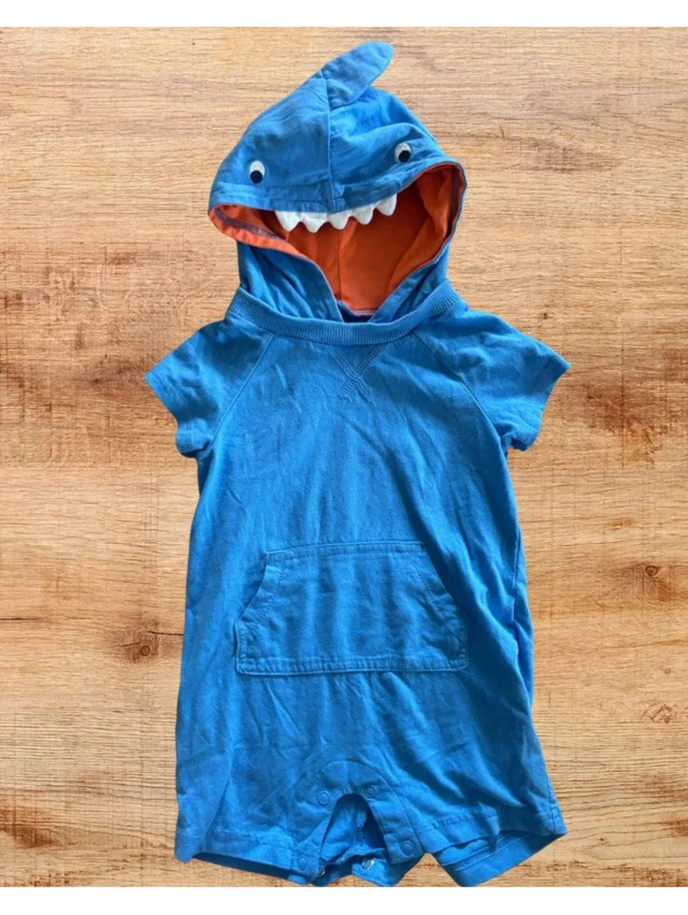Carter’s 9M Baby Boy Blue Shark Hooded Romper One Piece Summer Outfit